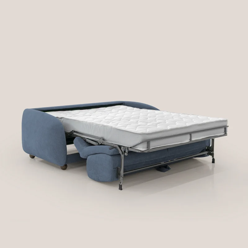 Giglio canapé convertible Japandi avec matelas H 18cm en bouclette imperméable T07 bleu