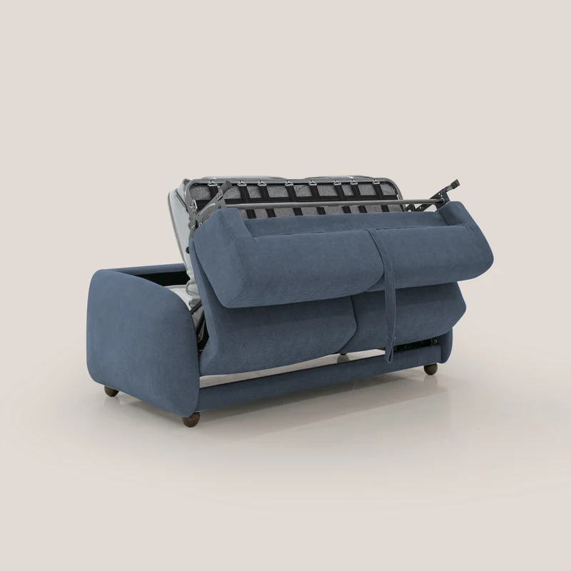 Giglio canapé convertible Japandi avec matelas H 18cm en bouclette imperméable T07 bleu