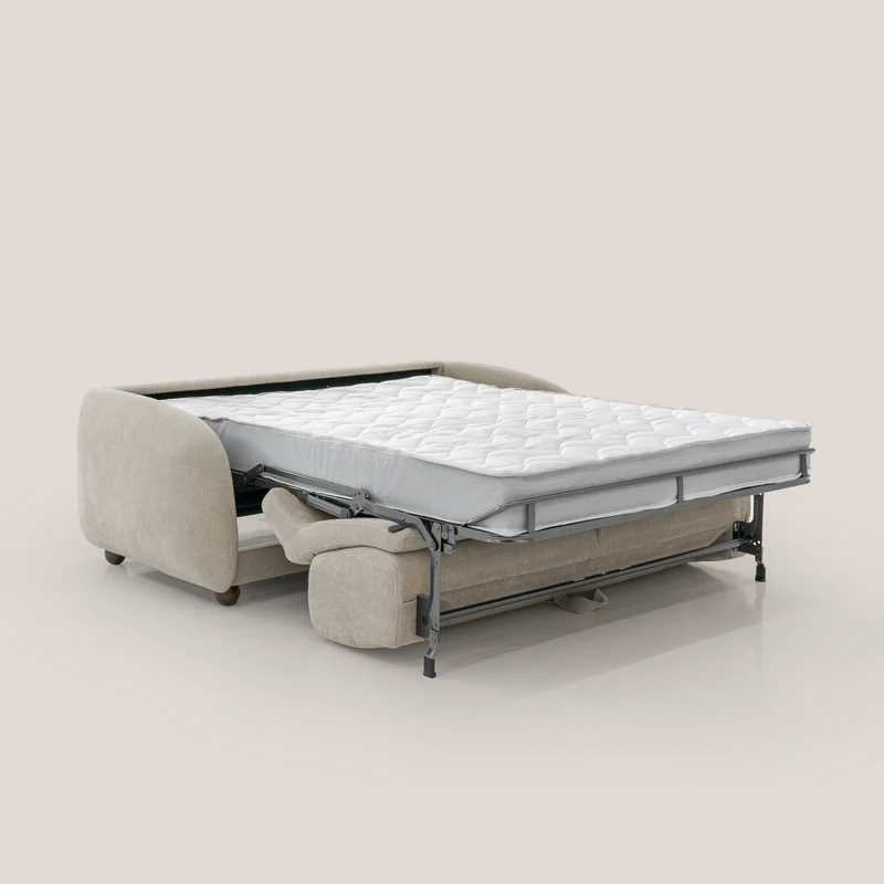 Giglio canapé convertible Japandi avec matelas H 18cm en bouclette imperméable T07 beige