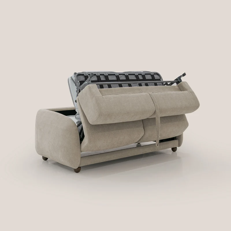 Giglio canapé convertible Japandi avec matelas H 18cm en bouclette imperméable T07 beige