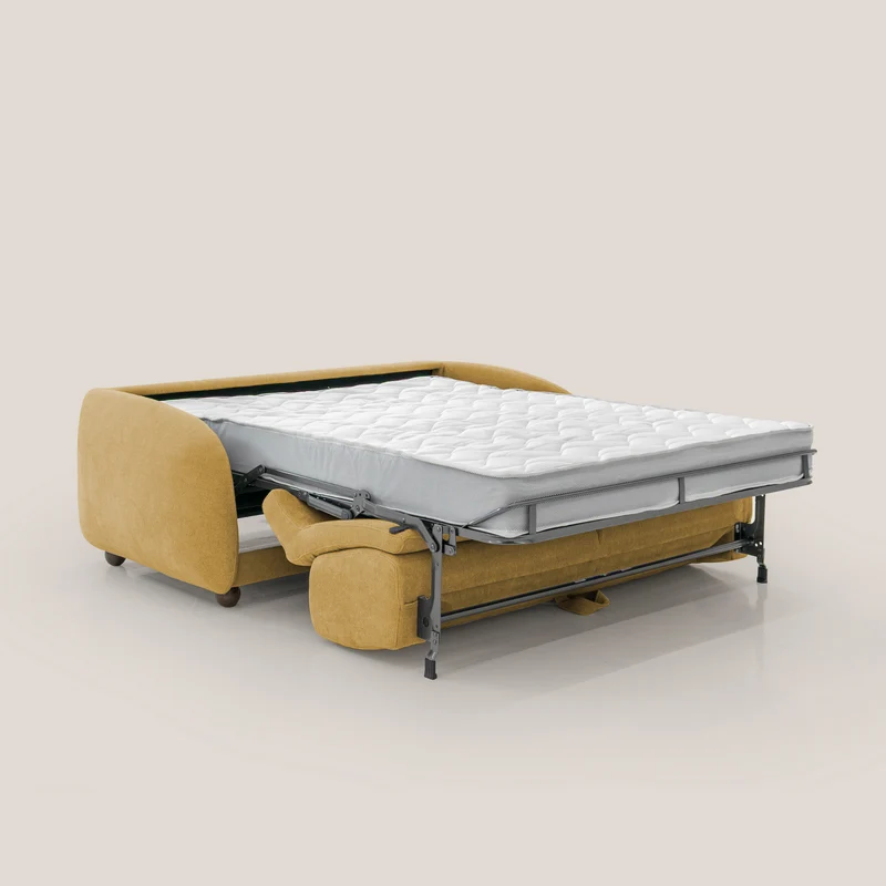 Giglio canapé convertible Japandi avec matelas H 18cm en bouclette imperméable T07 jaune
