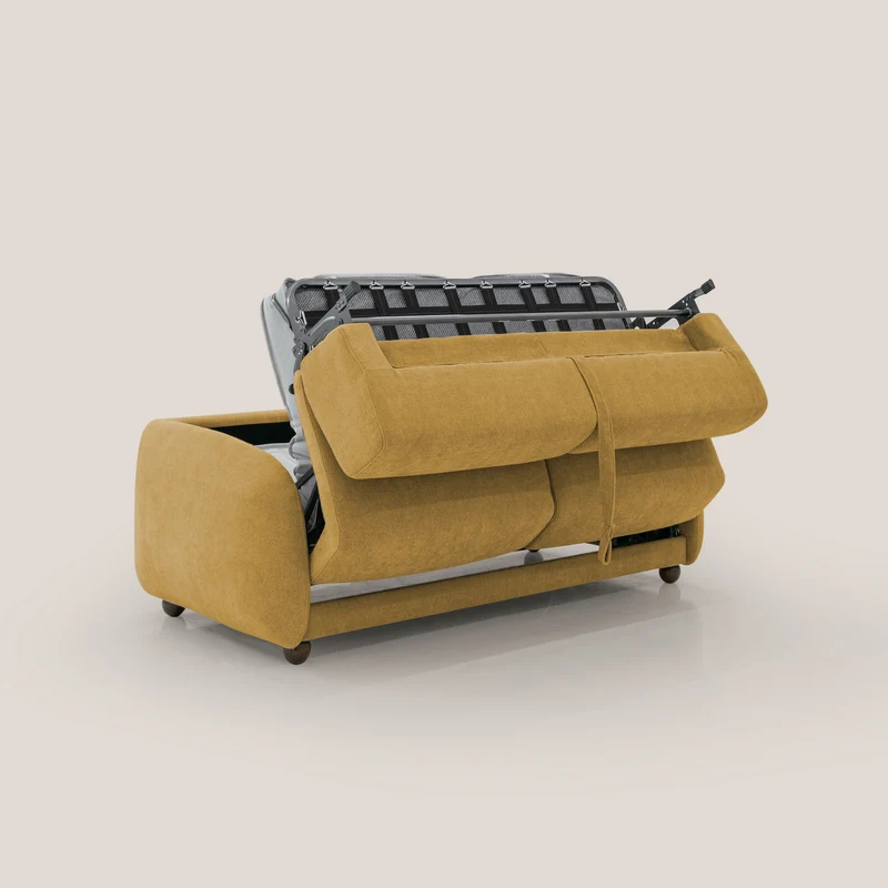 Giglio canapé convertible Japandi avec matelas H 18cm en bouclette imperméable T07 jaune