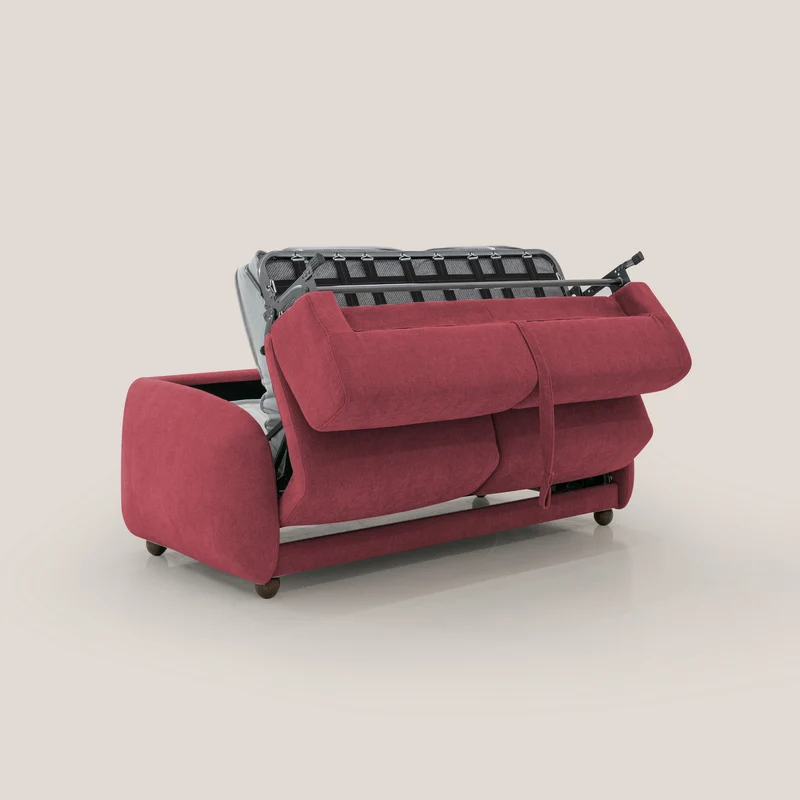 Giglio canapé convertible Japandi avec matelas H 18cm en bouclette imperméable T07 rouge