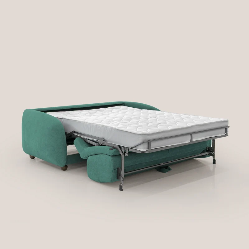 Giglio canapé convertible Japandi avec matelas H 18cm en bouclette imperméable T07 vert
