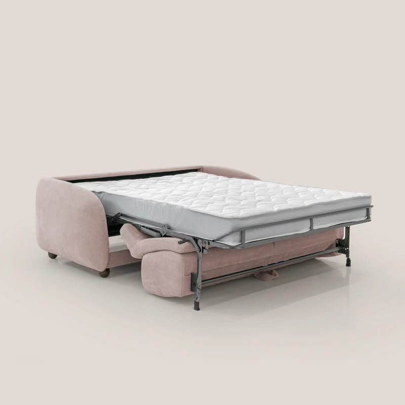 Giglio canapé convertible Japandi avec matelas H 18cm en bouclette imperméable T07 rose