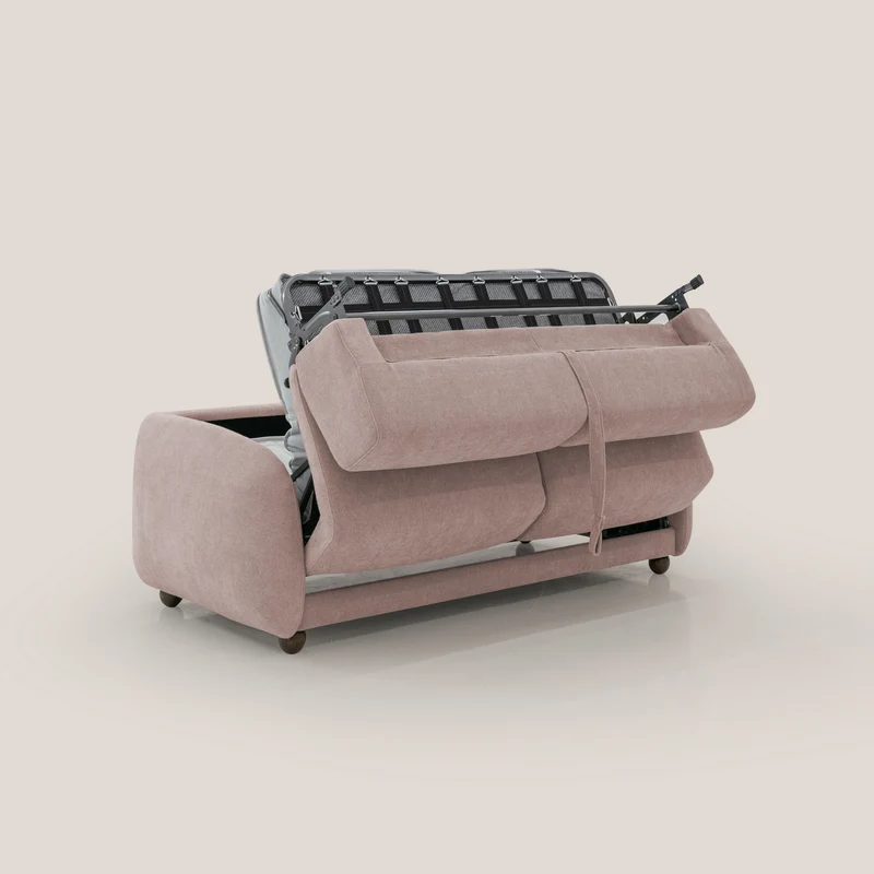 Giglio canapé convertible Japandi avec matelas H 18cm en bouclette imperméable T07 rose