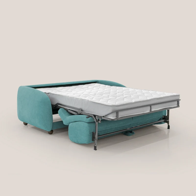 Giglio canapé convertible Japandi avec matelas H 18cm en bouclette imperméable T07 bleu ciel