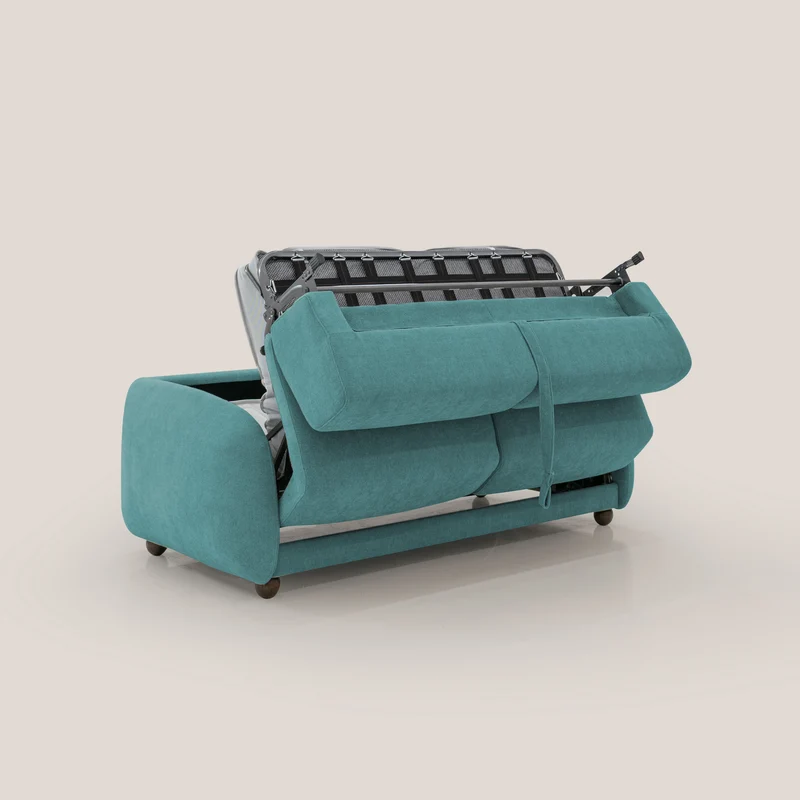 Giglio canapé convertible Japandi avec matelas H 18cm en bouclette imperméable T07 bleu ciel