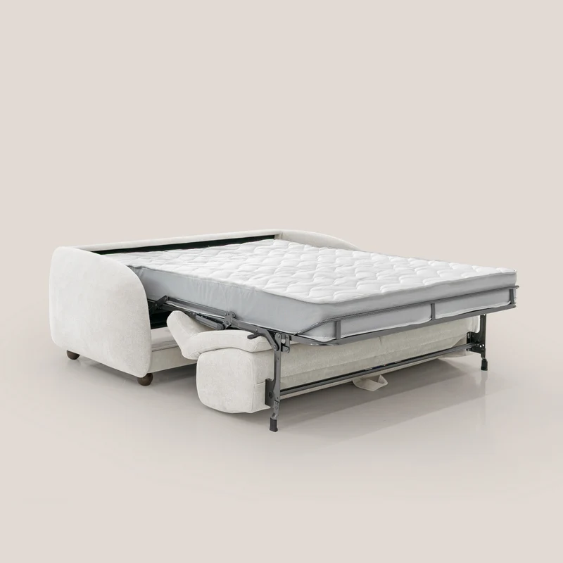 Giglio canapé convertible Japandi avec matelas H 18cm en bouclette imperméable T07 blanc