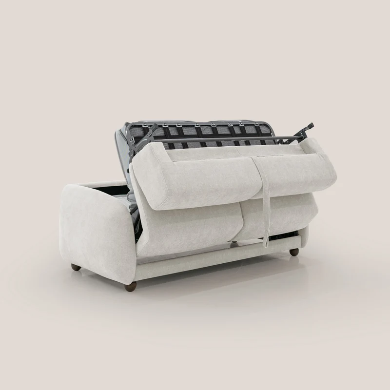 Giglio canapé convertible Japandi avec matelas H 18cm en bouclette imperméable T07 blanc