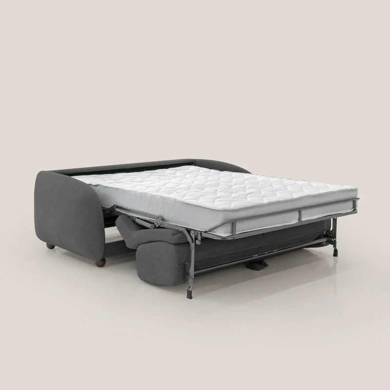 Giglio canapé convertible Japandi avec matelas H 18cm en bouclette imperméable T07 anthracite