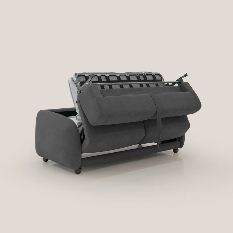 Giglio canapé convertible Japandi avec matelas H 18cm en bouclette imperméable T07 anthracite