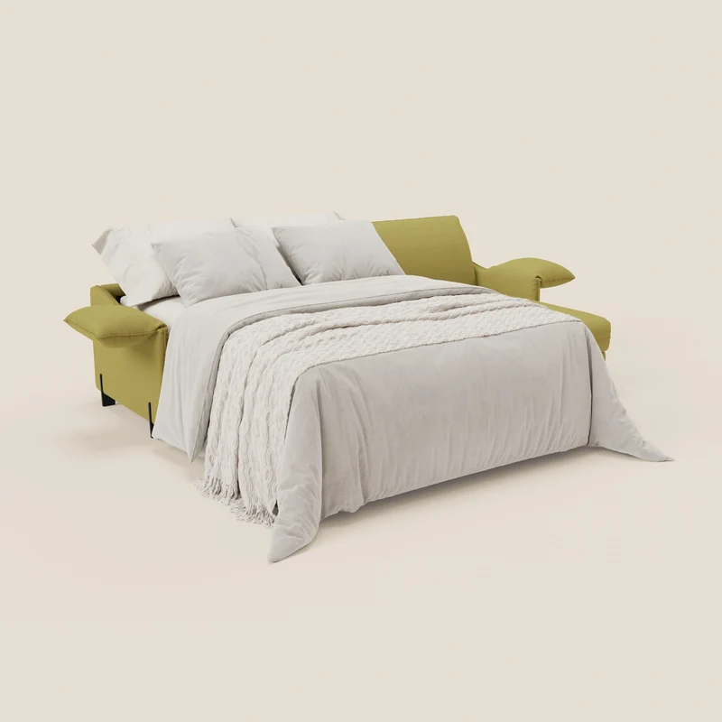 Primula Canapé convertible d'angle avec matelas H18 cm et chaise longue coffre en tissu détachable T05 jaune