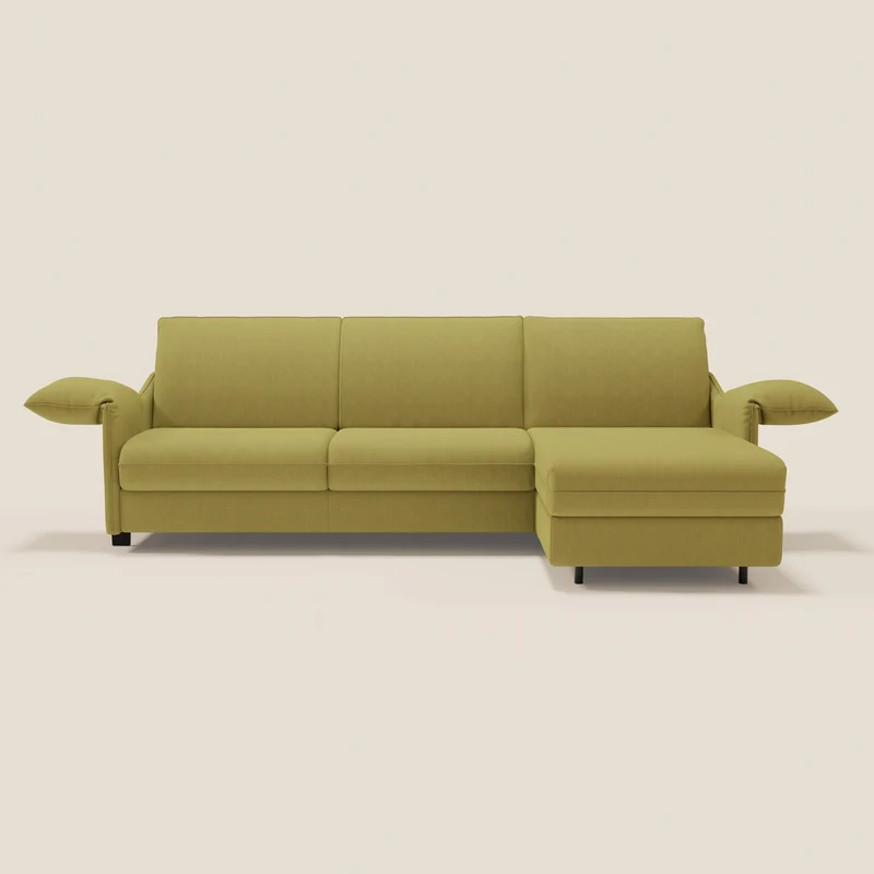 Primula Canapé convertible d'angle avec matelas H18 cm et chaise longue coffre en tissu détachable T05 jaune
