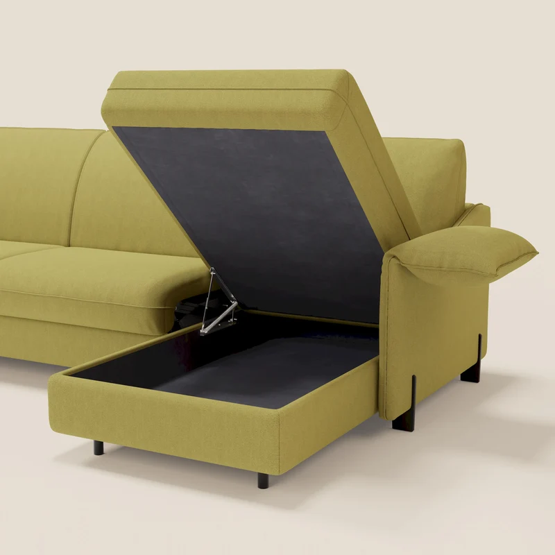 Primula Canapé convertible d'angle avec matelas H18 cm et chaise longue coffre en tissu détachable T05 jaune