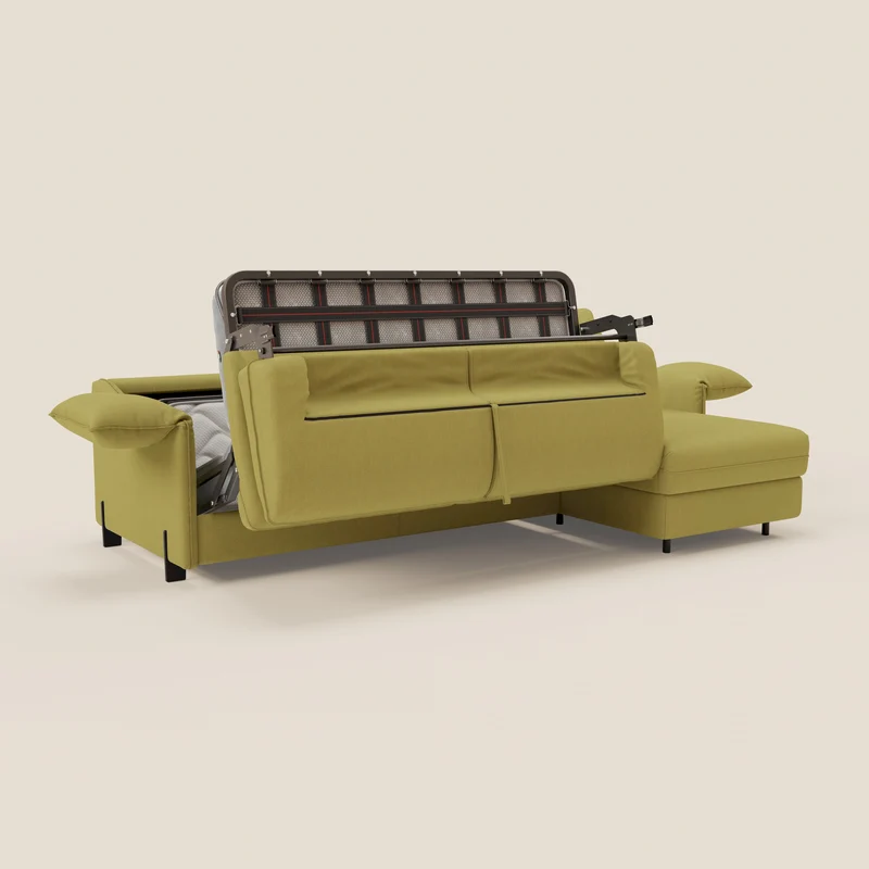 Primula Canapé convertible d'angle avec matelas H18 cm et chaise longue coffre en tissu détachable T05 jaune