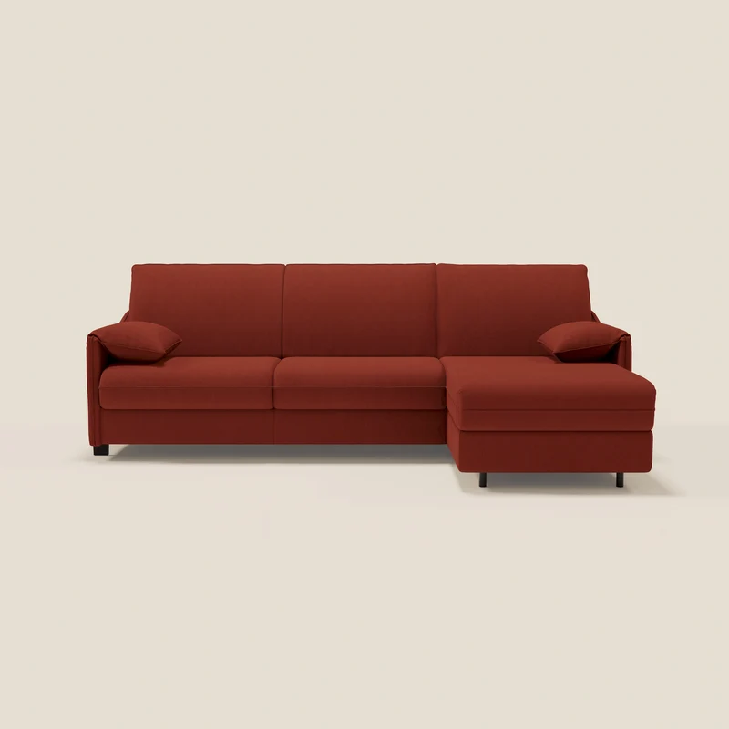 Primula Canapé convertible d'angle avec matelas H18 cm et chaise longue coffre en tissu détachable T05 rouge