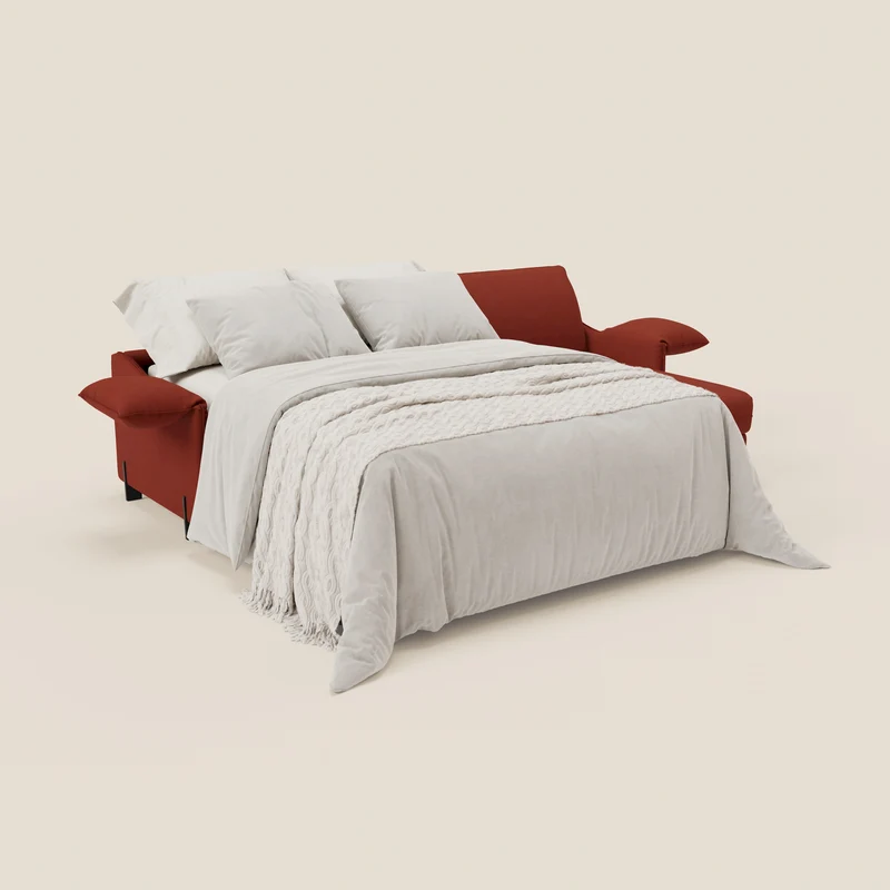 Primula Canapé convertible d'angle avec matelas H18 cm et chaise longue coffre en tissu détachable T05 rouge