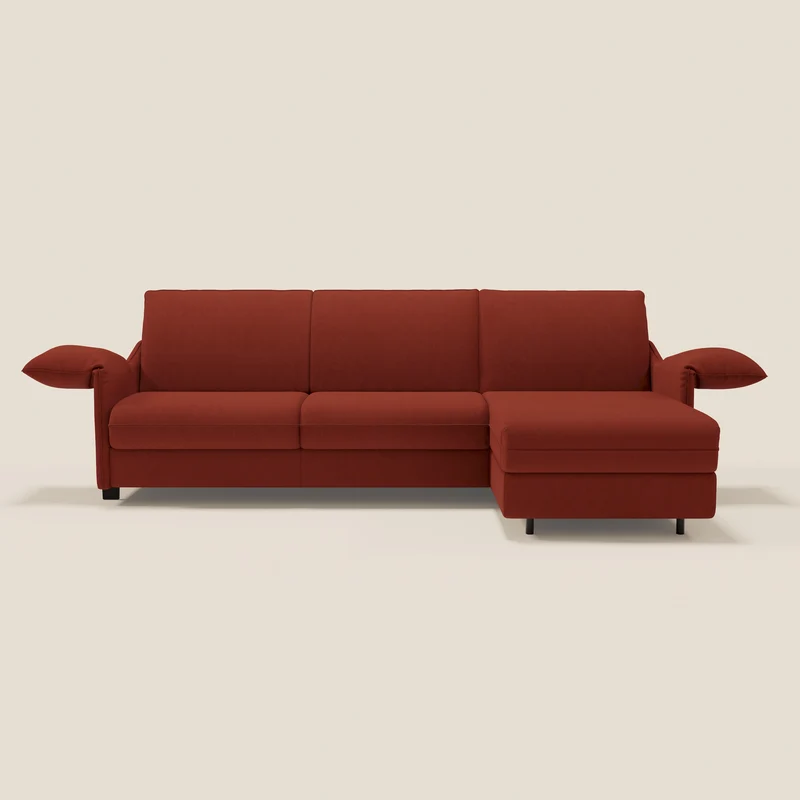 Primula Canapé convertible d'angle avec matelas H18 cm et chaise longue coffre en tissu détachable T05 rouge