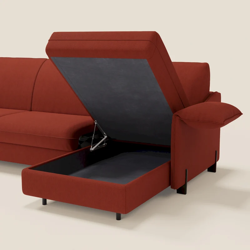 Primula Canapé convertible d'angle avec matelas H18 cm et chaise longue coffre en tissu détachable T05 rouge
