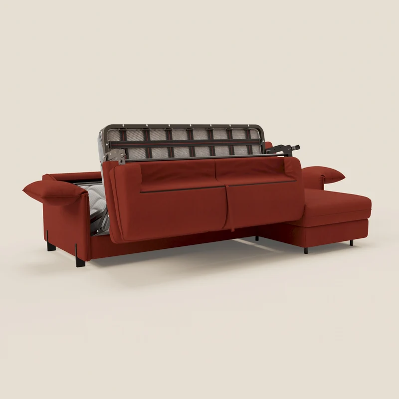 Primula Canapé convertible d'angle avec matelas H18 cm et chaise longue coffre en tissu détachable T05 rouge