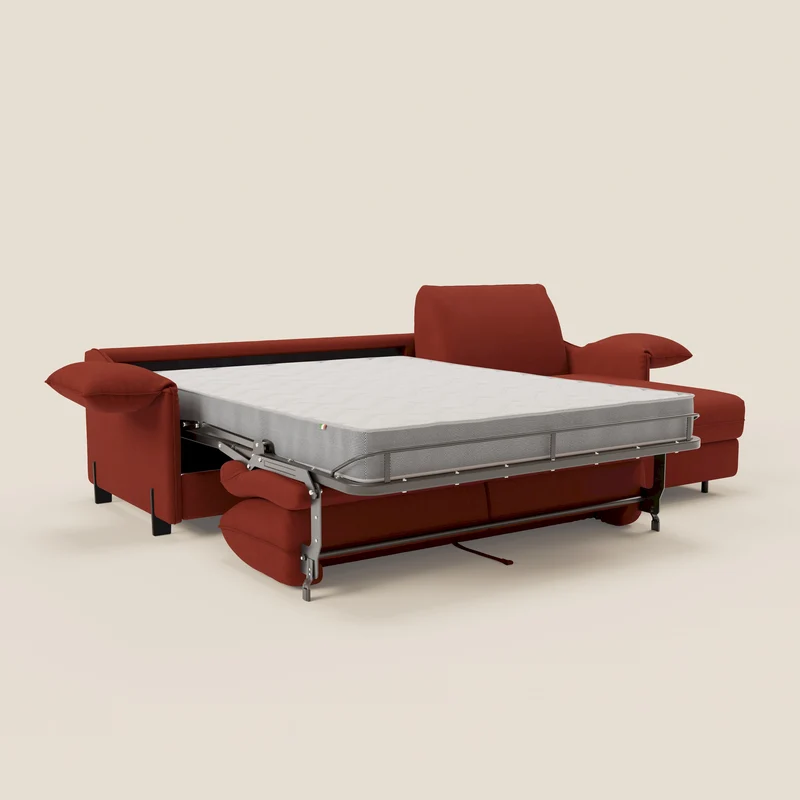 Primula Canapé convertible d'angle avec matelas H18 cm et chaise longue coffre en tissu détachable T05 rouge