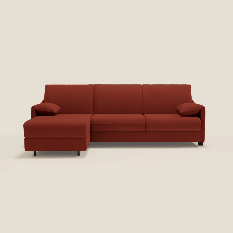 Primula Canapé convertible d'angle avec matelas H18 cm et chaise longue coffre en tissu détachable T05 rouge