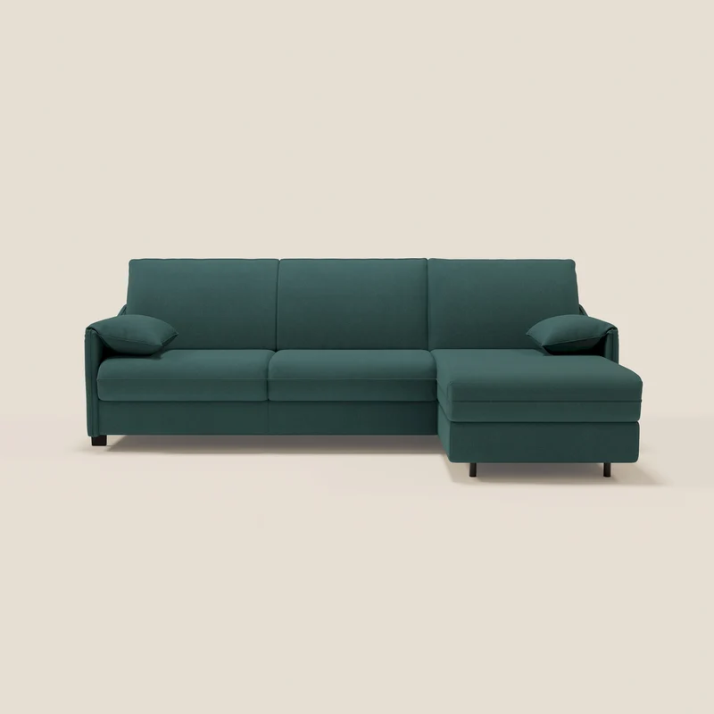Primula Canapé convertible d'angle avec matelas H18 cm et chaise longue coffre en tissu détachable T05 vert