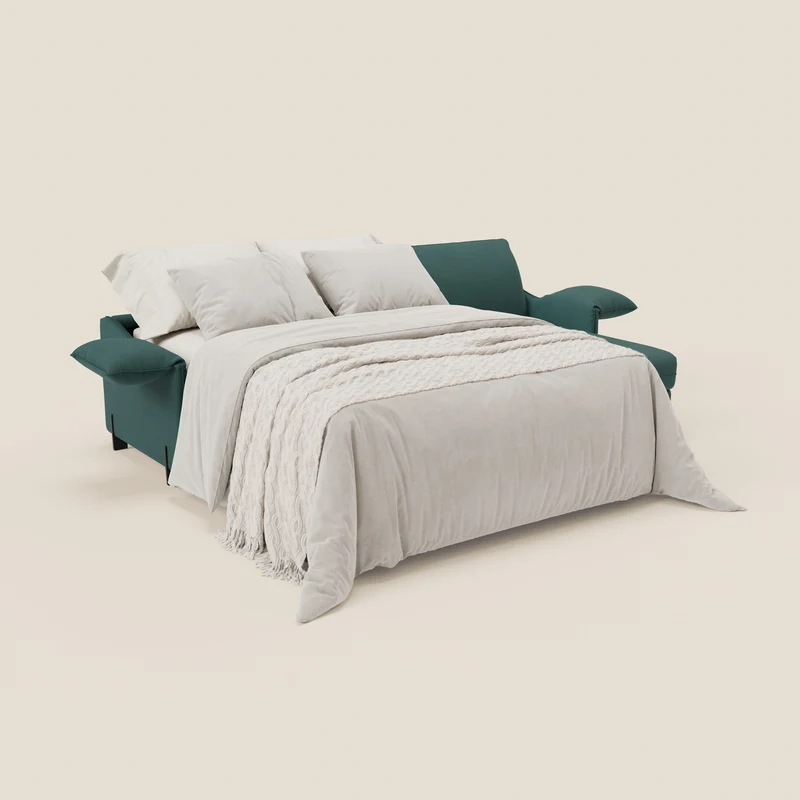 Primula Canapé convertible d'angle avec matelas H18 cm et chaise longue coffre en tissu détachable T05 vert