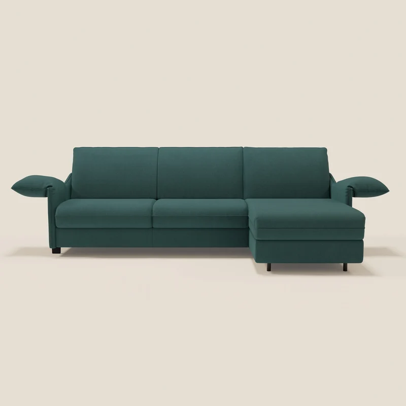Primula Canapé convertible d'angle avec matelas H18 cm et chaise longue coffre en tissu détachable T05 vert