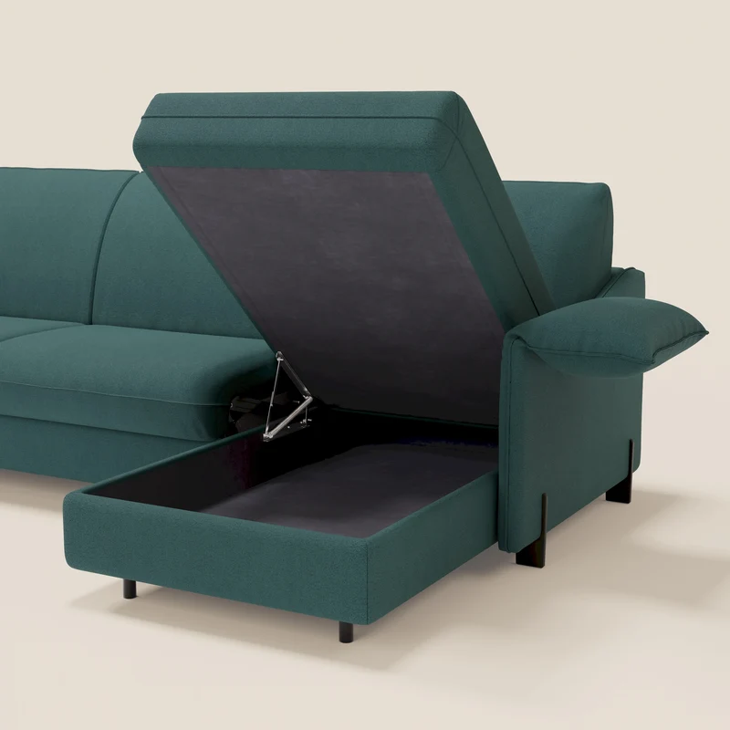 Primula Canapé convertible d'angle avec matelas H18 cm et chaise longue coffre en tissu détachable T05 vert