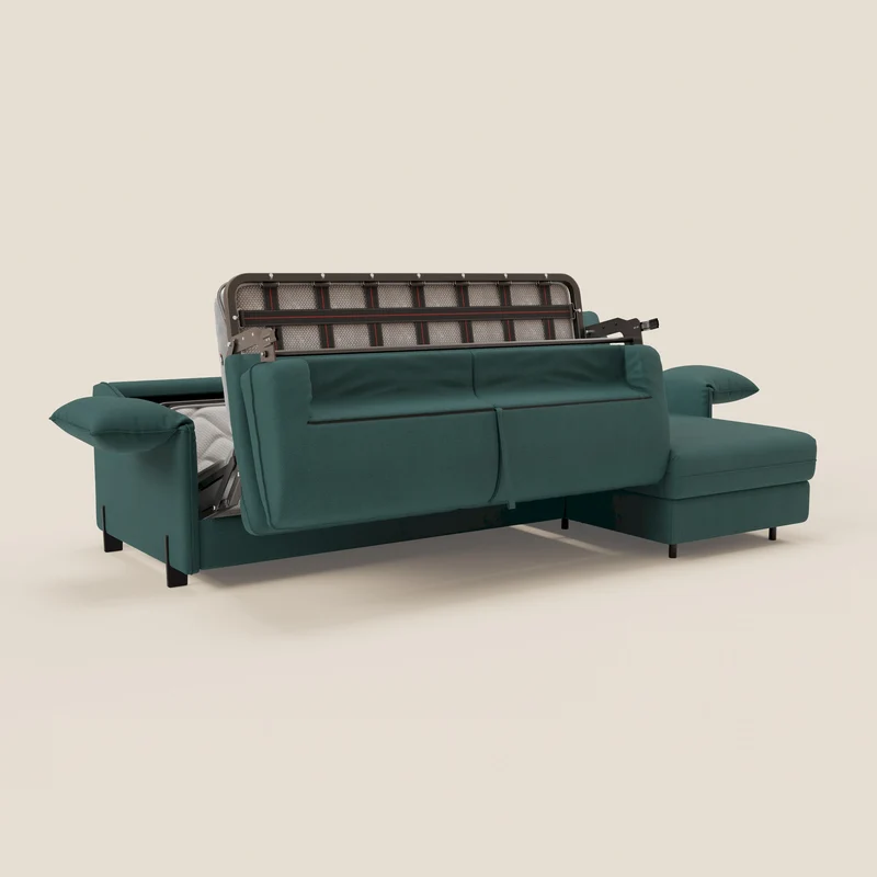 Primula Canapé convertible d'angle avec matelas H18 cm et chaise longue coffre en tissu détachable T05 vert