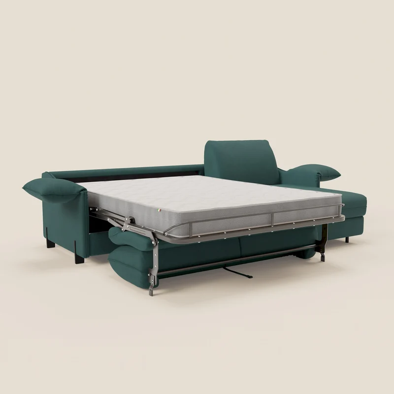 Primula Canapé convertible d'angle avec matelas H18 cm et chaise longue coffre en tissu détachable T05 vert