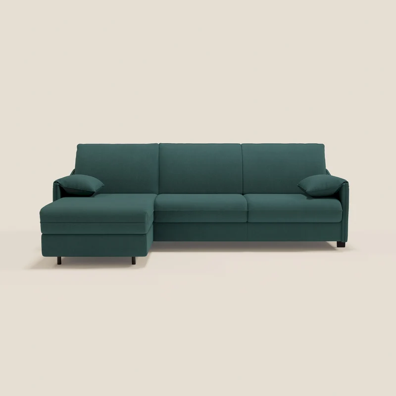 Primula Canapé convertible d'angle avec matelas H18 cm et chaise longue coffre en tissu détachable T05 vert