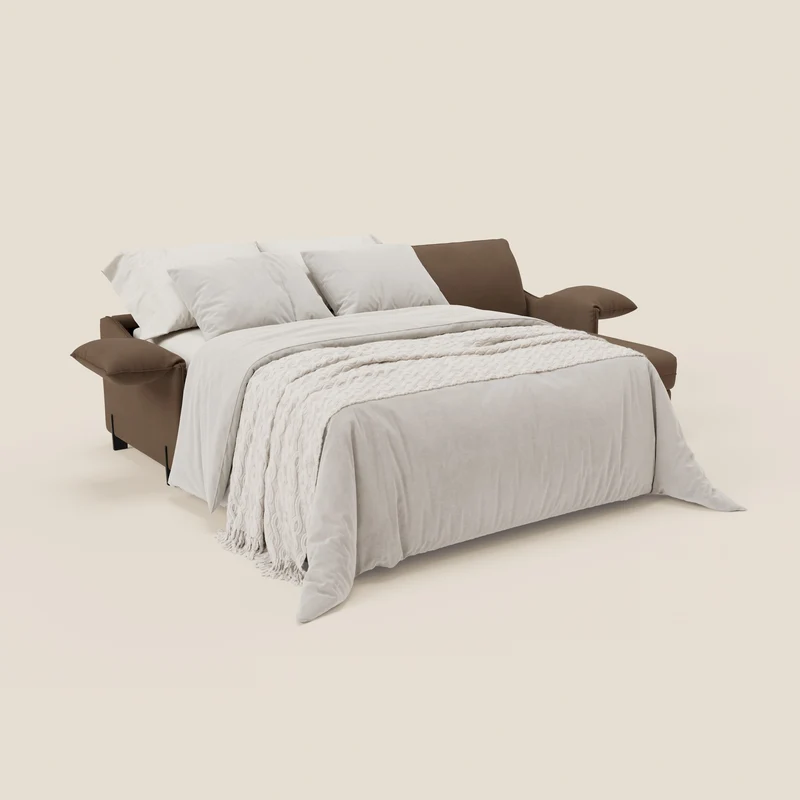 Primula Canapé convertible d'angle avec matelas H18 cm et chaise longue coffre en tissu détachable T05 marron