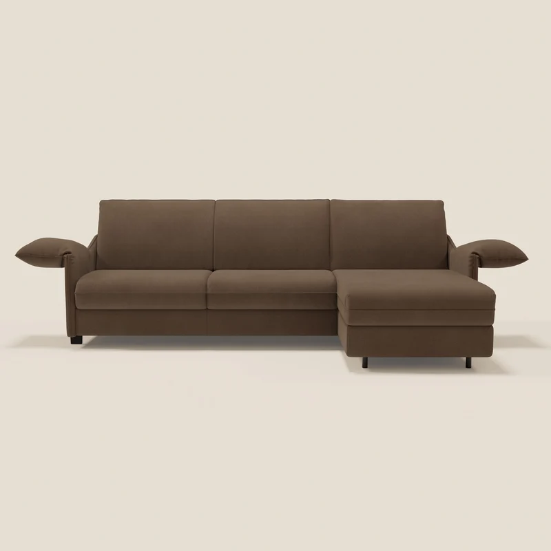 Primula Canapé convertible d'angle avec matelas H18 cm et chaise longue coffre en tissu détachable T05 marron