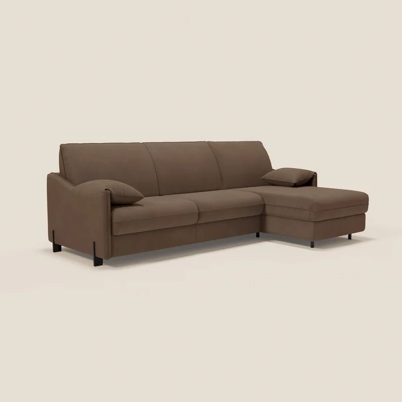 Primula Canapé convertible d'angle avec matelas H18 cm et chaise longue coffre en tissu détachable T05 marron