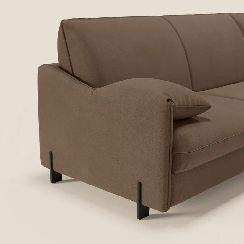Primula Canapé convertible d'angle avec matelas H18 cm et chaise longue coffre en tissu détachable T05 marron