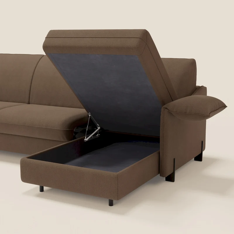 Primula Canapé convertible d'angle avec matelas H18 cm et chaise longue coffre en tissu détachable T05 marron