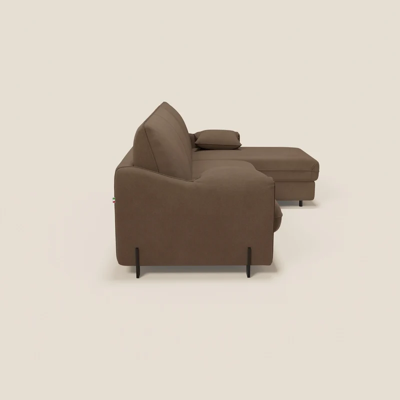 Primula Canapé convertible d'angle avec matelas H18 cm et chaise longue coffre en tissu détachable T05 marron