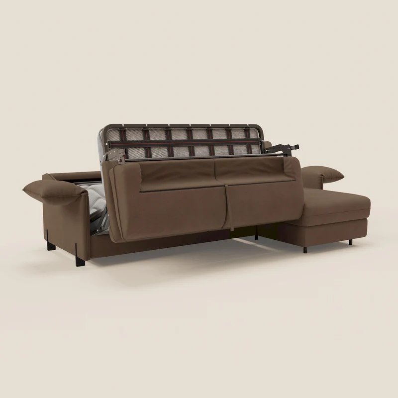 Primula Canapé convertible d'angle avec matelas H18 cm et chaise longue coffre en tissu détachable T05 marron