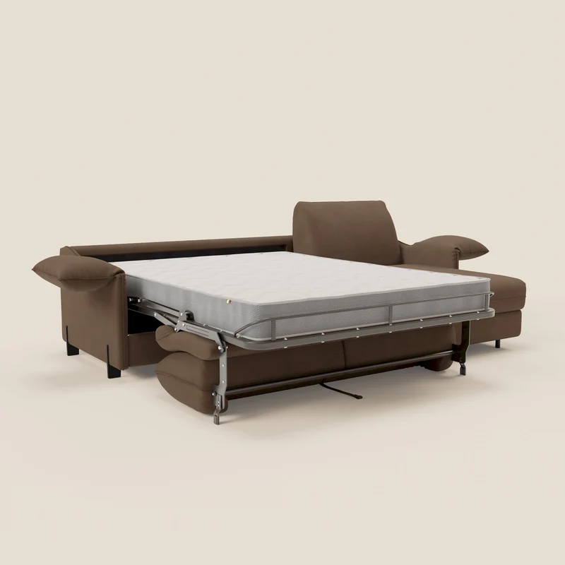 Primula Canapé convertible d'angle avec matelas H18 cm et chaise longue coffre en tissu détachable T05 marron
