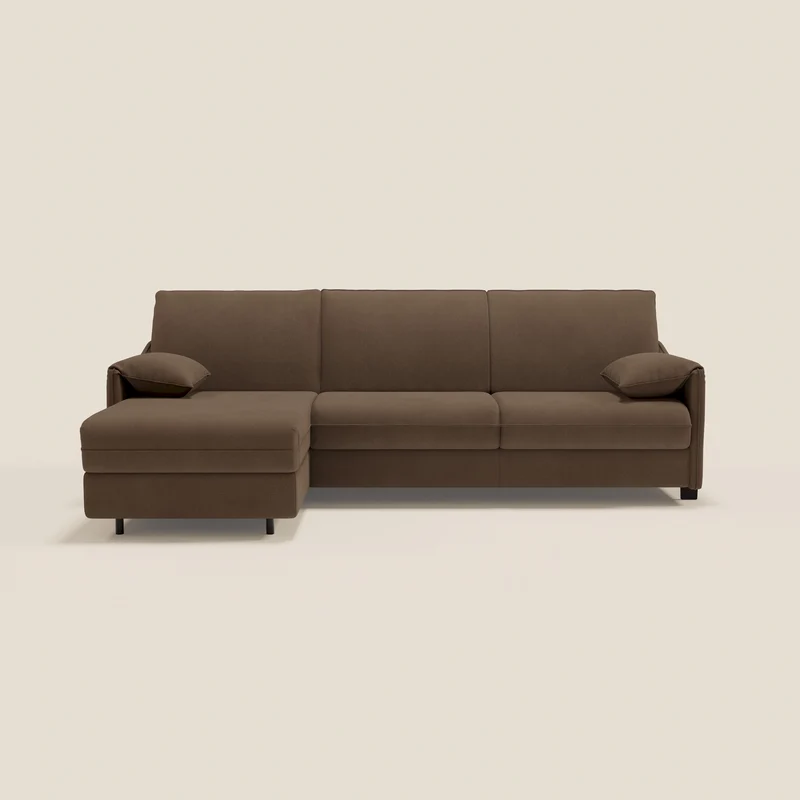 Primula Canapé convertible d'angle avec matelas H18 cm et chaise longue coffre en tissu détachable T05 marron