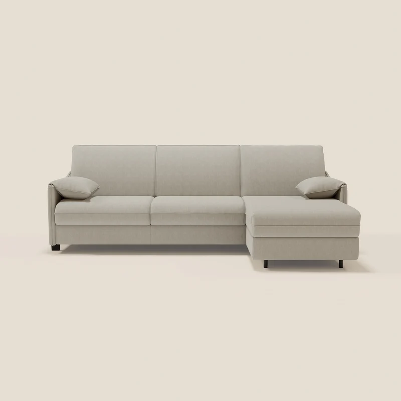 Primula Canapé convertible d'angle avec matelas H18 cm et chaise longue coffre en tissu détachable T05 crème