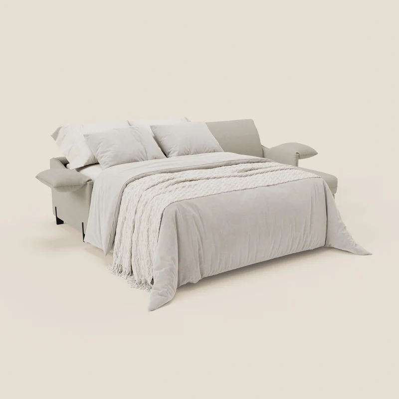 Primula Canapé convertible d'angle avec matelas H18 cm et chaise longue coffre en tissu détachable T05 crème