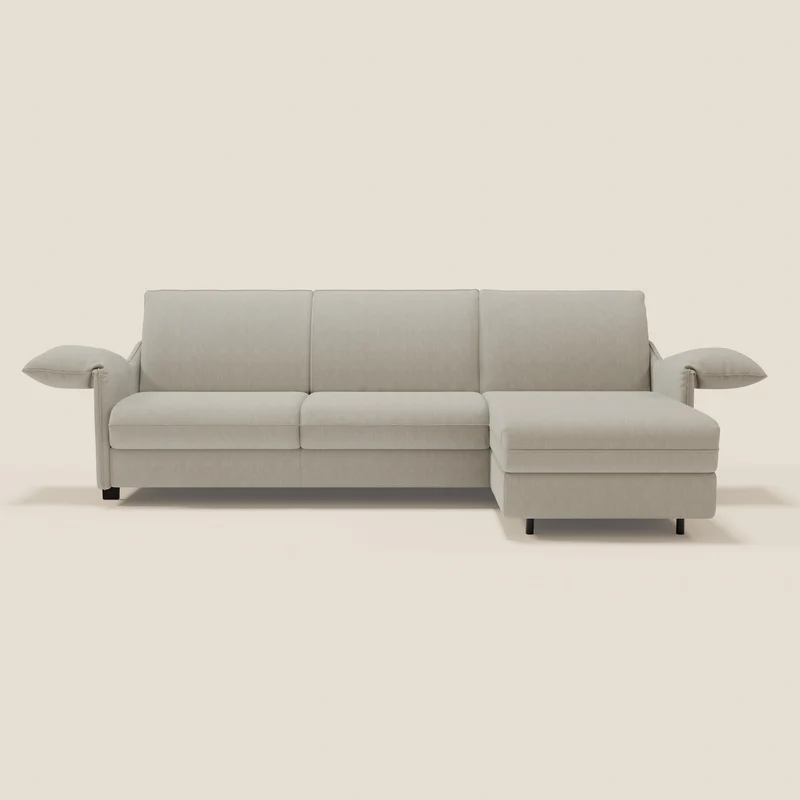 Primula Canapé convertible d'angle avec matelas H18 cm et chaise longue coffre en tissu détachable T05 crème