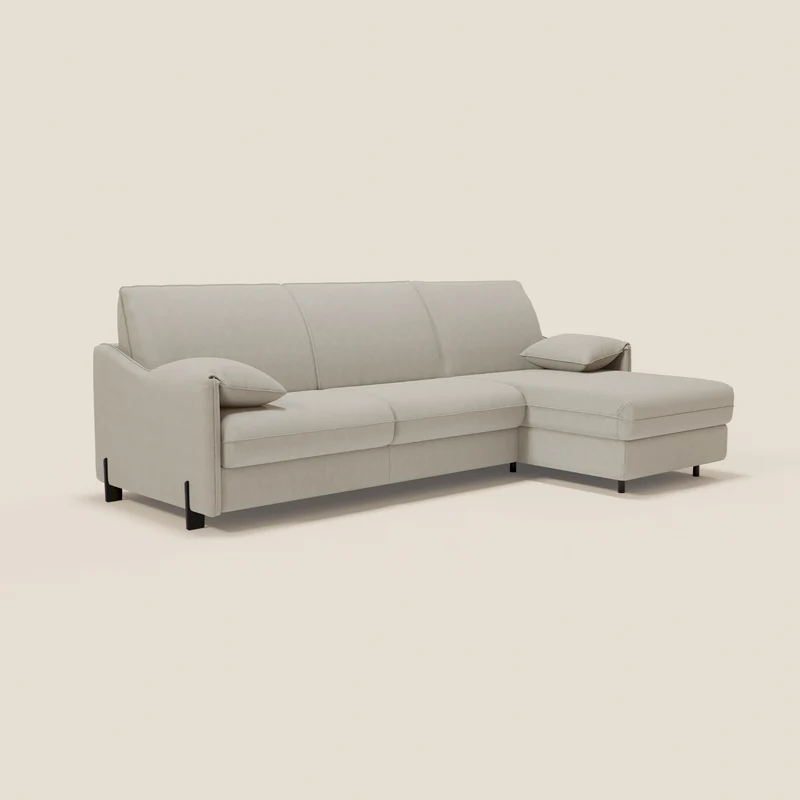 Primula Canapé convertible d'angle avec matelas H18 cm et chaise longue coffre en tissu détachable T05 crème