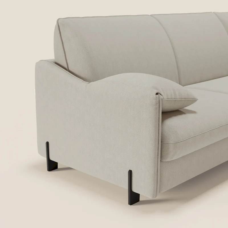 Primula Canapé convertible d'angle avec matelas H18 cm et chaise longue coffre en tissu détachable T05 crème