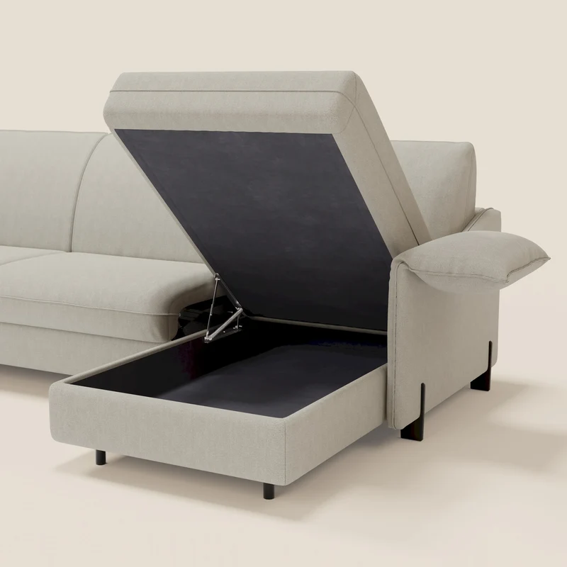 Primula Canapé convertible d'angle avec matelas H18 cm et chaise longue coffre en tissu détachable T05 crème