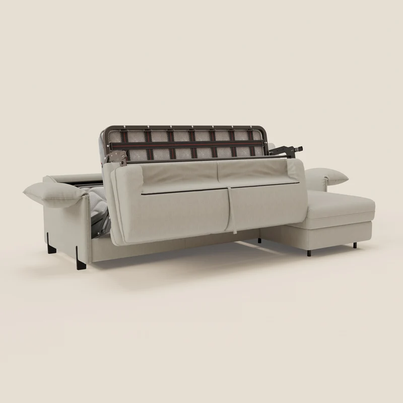 Primula Canapé convertible d'angle avec matelas H18 cm et chaise longue coffre en tissu détachable T05 crème